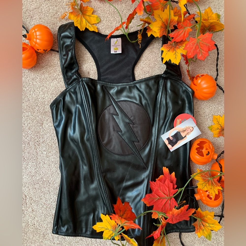 NWT Halloween Costume Wundergirl/Flash Zoom Faux Leather Fitted Corset/Superhero